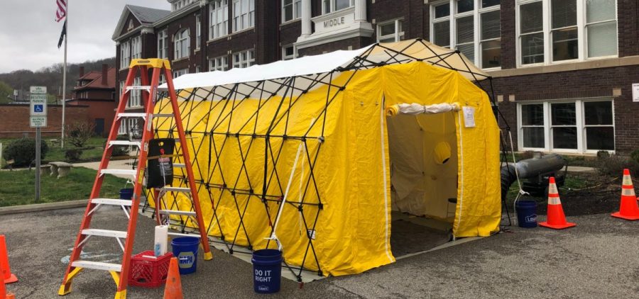 A triage tent set outside one of Brumage’s community health centers in Kanawha County, West Virginia.