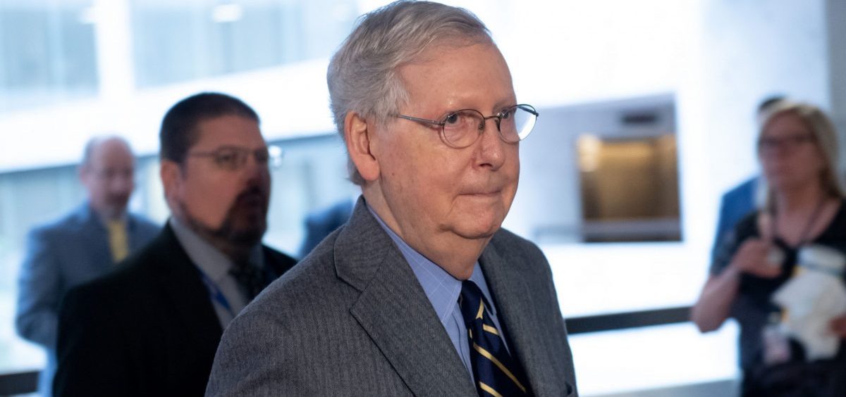 Senate Majority Leader Mitch McConnell, R-Ky., arrives on Capitol Hill to attend a meeting to discuss a potential economic bill in response to the coronavirus on March 20, 2020.