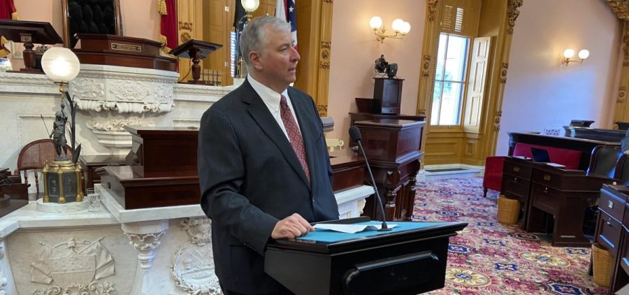 House Speaker Larry Householder (R-Glenford) speaks to reporters after session on Wednesday, March 25, 2020.
