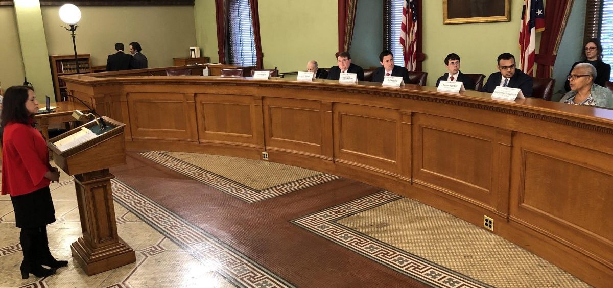 Ohio Republican Party Counsel Anne Marie Sferra at an Ohio Ballot Board meeting, requesting the Secure and Fair Elections Amendment be split into six different initiatives. The board landed on four different issues.