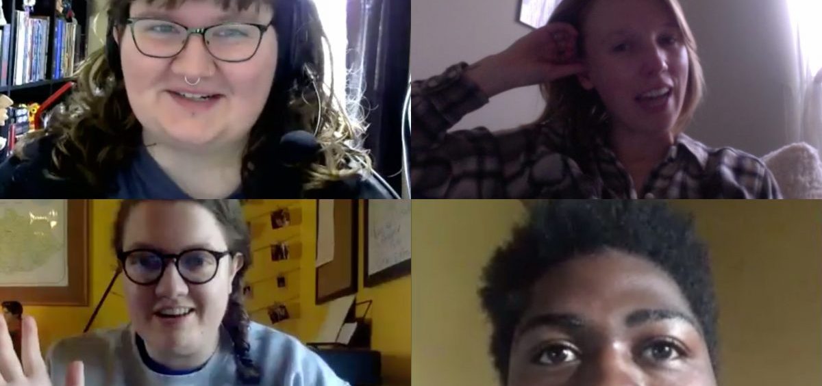 A screenshot of four people in a video conference