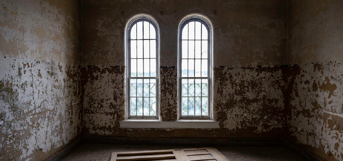Arched windows inside old Athens Asylum