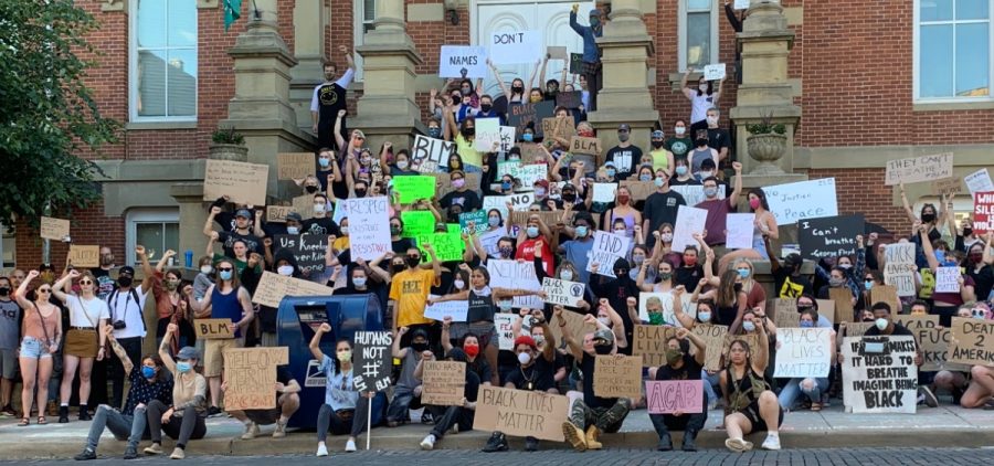 Part of the crowd at a Black Lives Matter rally and police brutality protest in Athens, OH on Sunday, May 31, 2020.