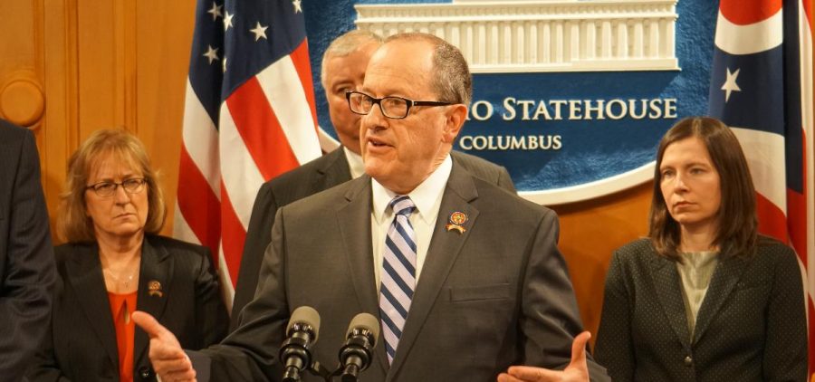 Rep. David Leland (D-Columbus) at a press conference with other Ohio House Democrats in 2019.