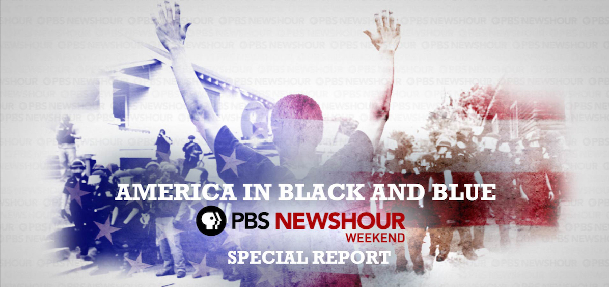 title slide for"America in Black and Blue" a PBS Newshour Special