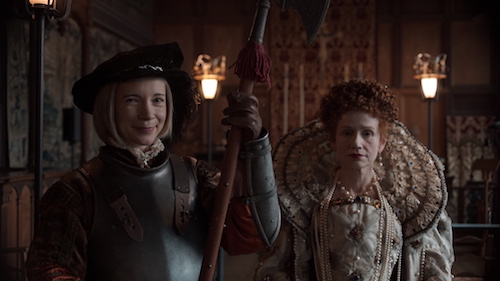 Lucy Worsley as a Tudor Guard with Elizabeth I.