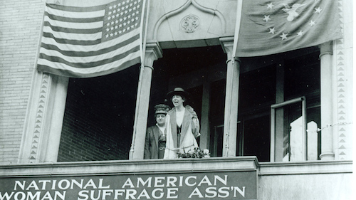 Jeannette Rankin, speaking from the balcony of the National American Woman Suffrage Association, April 2, 1917.