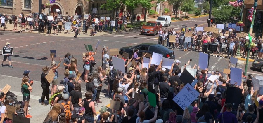 Part of the crowd in Athens for a protest Tuesday, June 2, 2020. This protest was in solidarity with other events across the United States after George Floyd's death in Minneapolis.