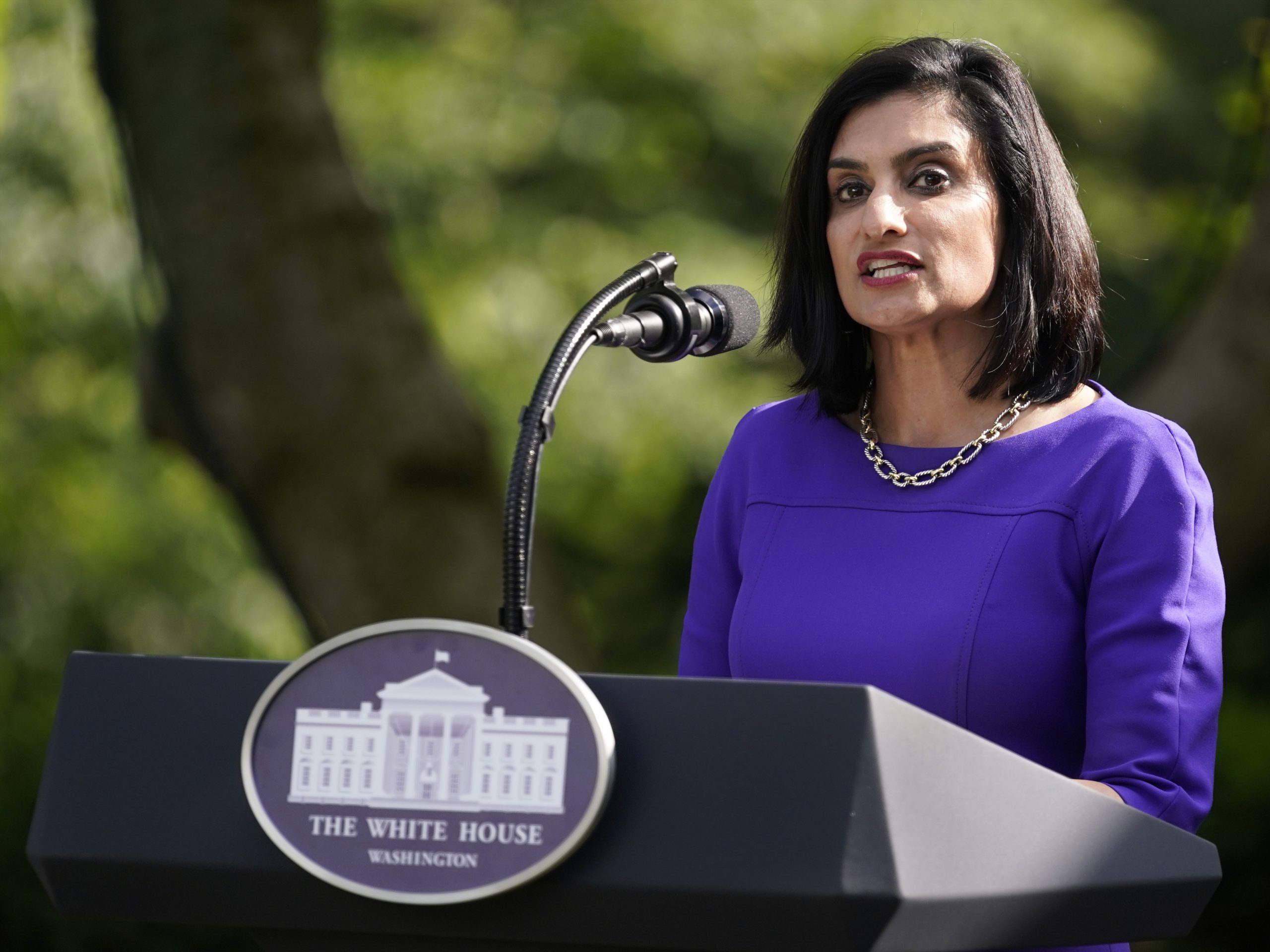 Administrator of the Centers for Medicare and Medicaid Services Seema Verma, pictured at a White House event last month, says her agency will be stepping up fines for nursing homes that fail to sufficiently control infections.