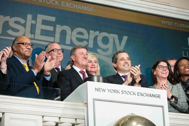 FirstEnergy Corp. executives ring the closing bell at the New York Stock Exchange in 2018.