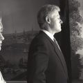 President Clinton and First Lady Hillary Rodham Clinton stand alone and look out a window before the President Kim State Arrival Ceremony. (June 9, 1998)