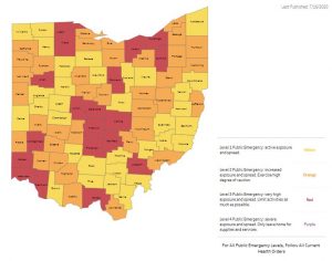 The Ohio Public Health Advisory System map for July 16
