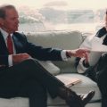 Secretary of State James Baker meets with President Bush in Kennebunkport, Maine, August 11, 1992