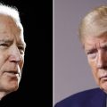 In this combination of file photos, former Vice President Joe Biden speaks in Wilmington, Del., and President Donald Trump speaks at the White House.