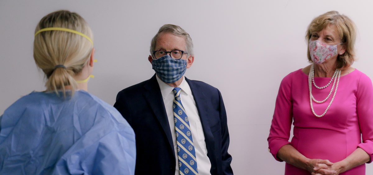Gov. Mike DeWine and First Lady Fran DeWine wearing face masks on June 23, 2020.