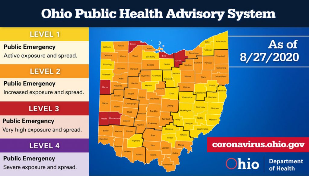 The Ohio Public Health Advisory map for August 27.