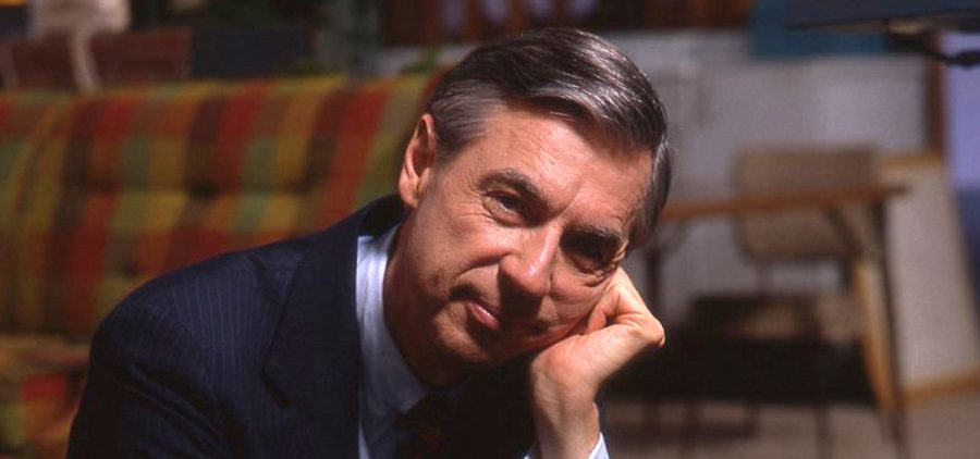 Fred Rogers on the set of his show Mr. Rogers Neighborhood