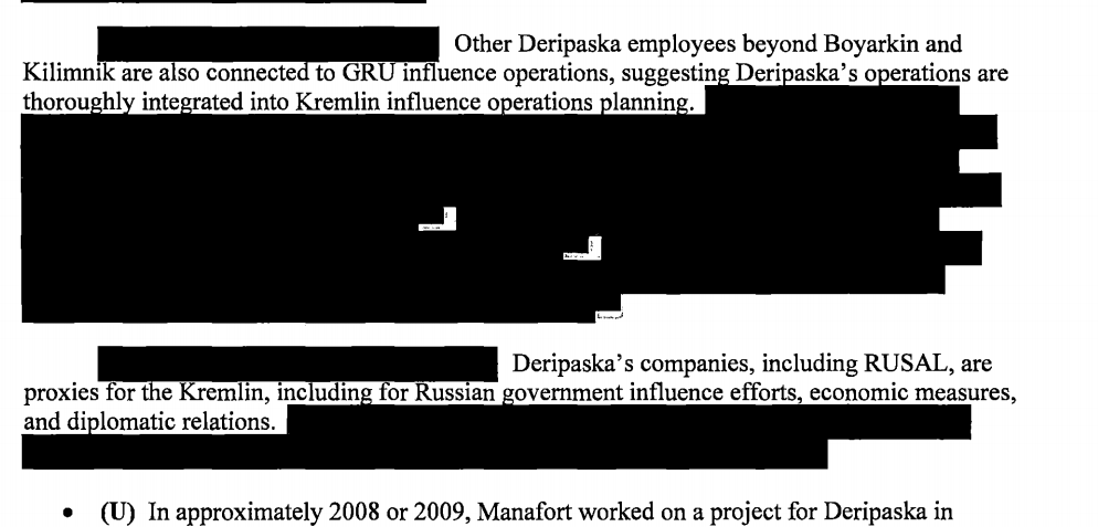 A section of the Intelligence Committee report on Rusal’s Kremlin connections.