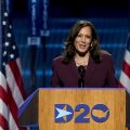 Democratic vice presidential candidate Sen. Kamala Harris, D-Calif., speaks in Wilmington, Del., during Night 3 of the Democratic National Convention. She spoke about her upbringing and her family and her background as a prosecutor.
