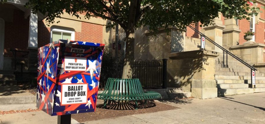 Absentee voters can drop off their election ballots in this box on Court Street in uptown Athens.