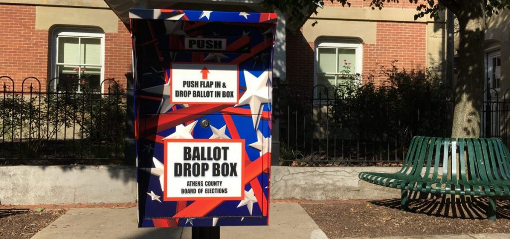 Absentee voters can drop off their election ballots in this box on Court Street in uptown Athens.