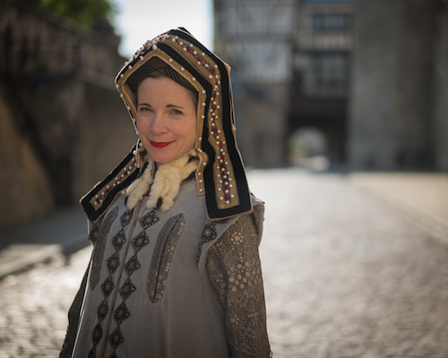 Lucy Worsley dressed as Anne Boleyn at the Tower of London