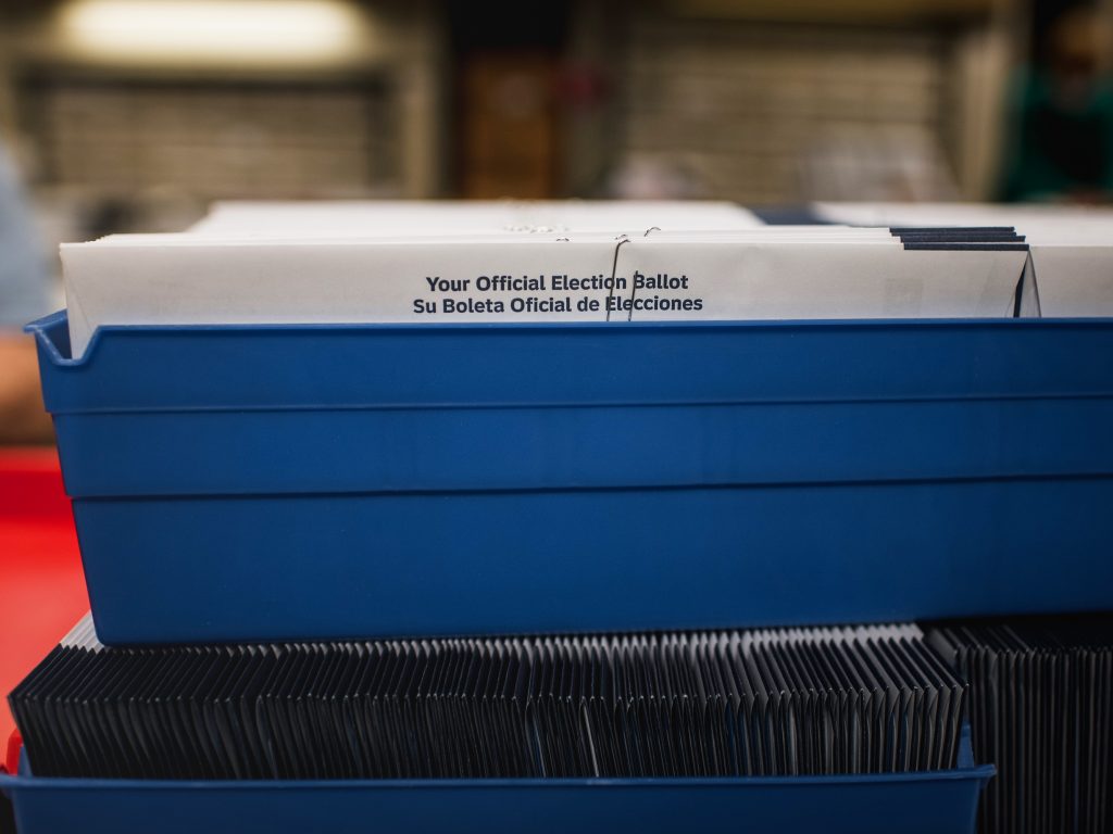 Ballot envelopes sit in a bin at the Voter Registration office. Election workers everywhere are doing what they can to adjust to court cases and changing rules around voting in Pennsylvania.