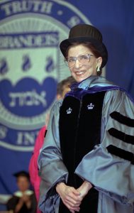 Ginsburg acknowledges applause at the 45th commencement at Brandeis University, where she received an honorary law degree in May 1996.
