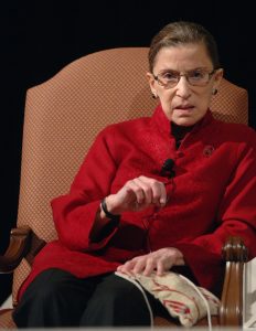 Ginsburg talks with filmmaker David Grubin about his PBS series, The Jewish Americans, in 2008.