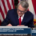 Gov. Mike DeWine signs House Bill 606 in a virtual signing ceremony from his home in Cedarville. Lt. Gov. Jon Husted was in his Columbus office, and Speaker Bob Cupp (R-Lima) and Senate President Larry Obhof (R-Medina) joined from their homes.