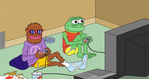 Boy’s Club comic book characters Landwolf and Pepe play video games