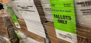 Boxes of mail-in ballots