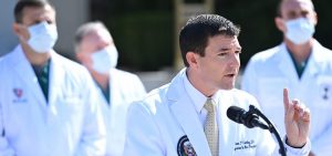 White House physician Sean Conley updates the press on the health status of President Trump on Sunday.