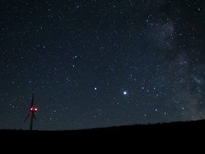 Saturn (center, left) and Jupiter (center, right) share a night sky earlier this year near Vantage, Wash. Already this past summer, the two planets were growing closer in the night sky.