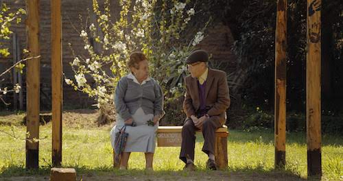 elderman man and woman seated in garden