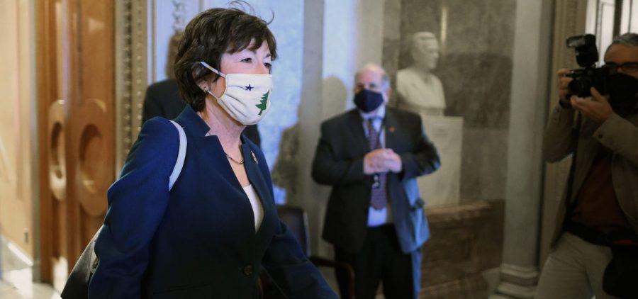 Sen. Susan Collins, R-Maine, seen here at the U.S. Capitol on Thursday, is leading a group of Republican senators who have written to President Biden with a request to detail a COVID-19 rescue counterproposal.