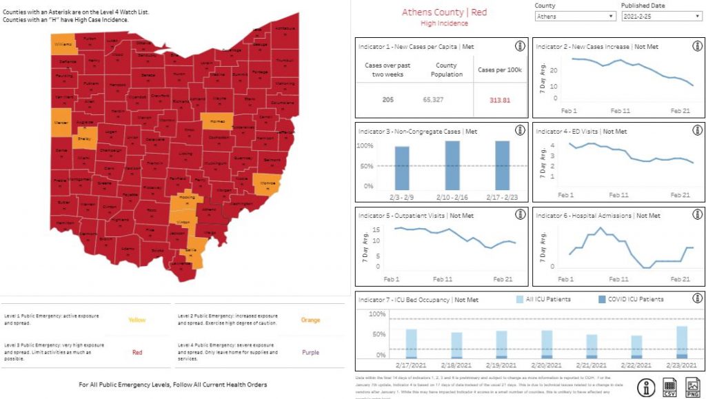 The Ohio Public Health Advisory System map for Feb. 25, 2021
