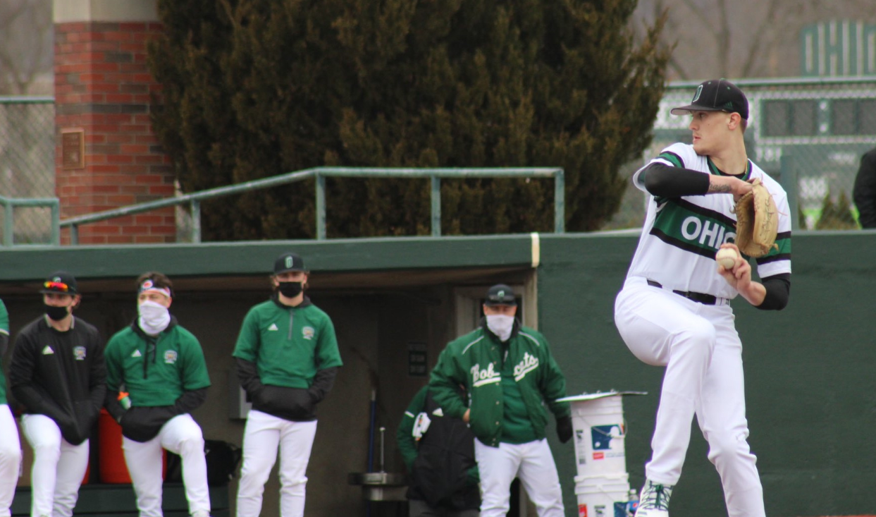 Ohio Baseball's Joe Rock threw a no-hitter on Friday, Feb. 26, 2021 against Morehead State. Ohio split the two games with the Eagles (Photo: Nick Viland/WOUB)