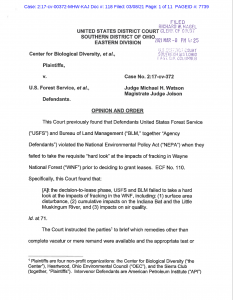 Front page of the judge's May 8 order on fracking in Wayne National Forest