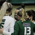 Ohio volleyball gathers for a huddle vs Ball State