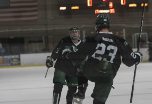 Drew Magyar (23) celebrates a goal in Ohio's win over Lindenwood on Friday, March 12, 2021. (Photo: Chris J. Day/WOUB).