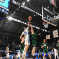 The Creighton Blue Jays take on the Ohio Bobcats in the second round of the 2021 NCAA Division I Men’s Basketball Tournament held at Hinkle Fieldhouse on March 22, 2021 in Indianapolis, Indiana. (Photo by Brett Wilhelm/NCAA) Photos via Getty Images)