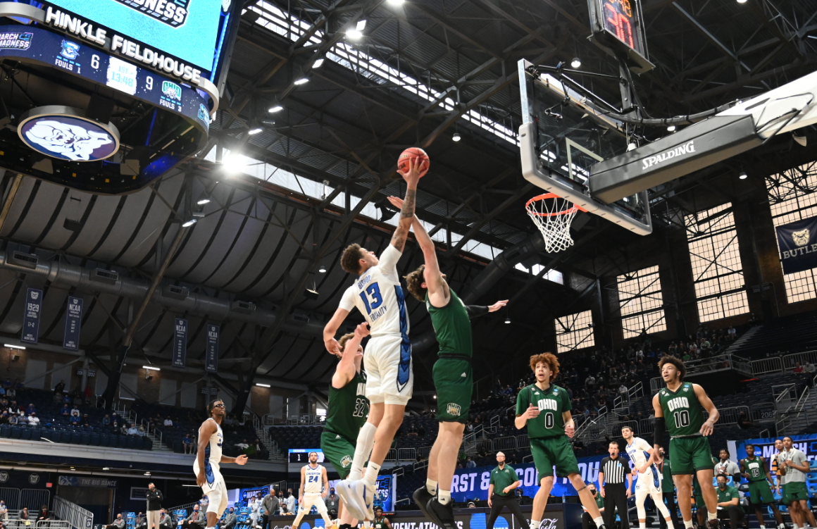 The Creighton Blue Jays take on the Ohio Bobcats in the second round of the 2021 NCAA Division I Men’s Basketball Tournament held at Hinkle Fieldhouse on March 22, 2021 in Indianapolis, Indiana. (Photo by Brett Wilhelm/NCAA) Photos via Getty Images)