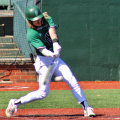 Ohio's Treyben Funderburg swings at a pitch in the Bobcats' game against Bowling Green on March 21, 2021. (Photo: Nick Viland/WOUB)