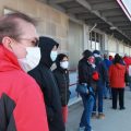 Columbus residents line up for their COVID-19 vaccination at St. John Arena on Ohio State's campus on March 19, 2021.