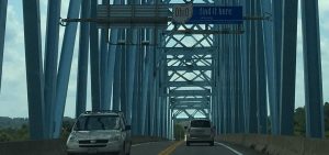 The "Ohio Find It Here" sign welcomes people on the William S. Ritchie Jr. Bridge, also known as the Ravenswood Bridge, on the border with West Virginia.