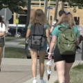 College students walk on a campus