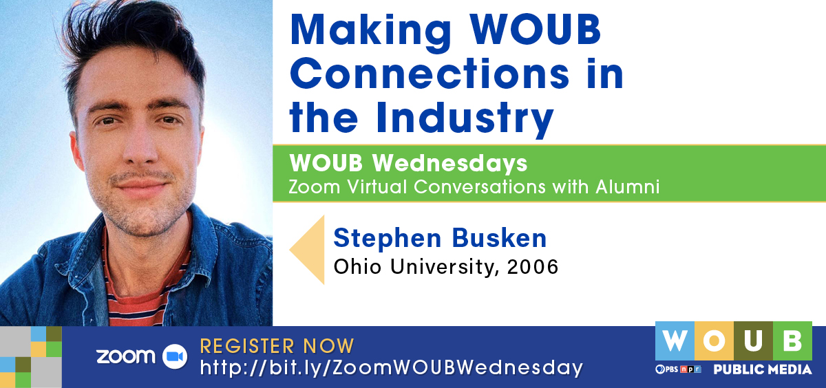 Headshot of Busken with information about WOUB WEDNESDAY event