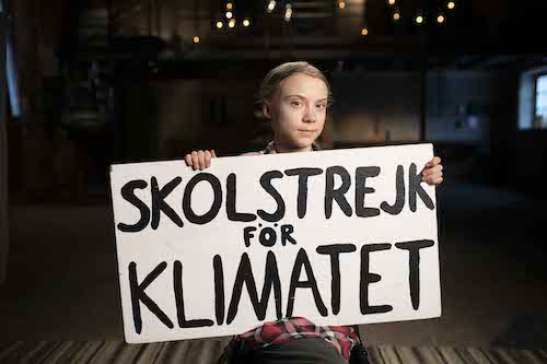 Greta Thunberg with Sign close up in Stockholm