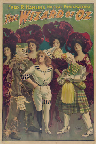 A lithograph for Fred R. Hamlin’s musical extravaganza, The Wizard of Oz